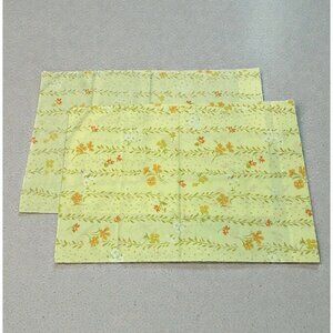 Pair Vintage Pillowcases 2 Yellow Floral Spring Orange Bedding Standard Cottage